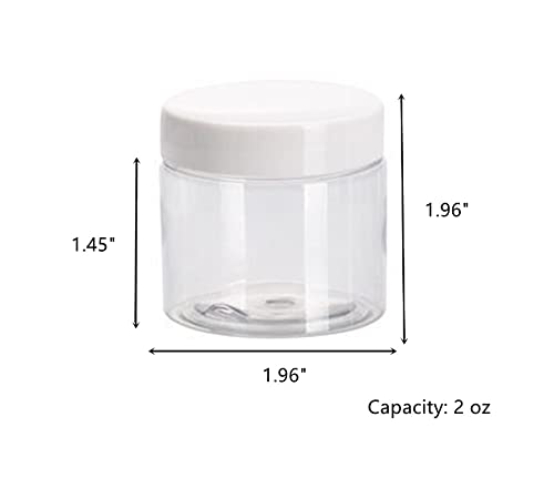 6 Pack 2 oz Plastic Pot Jars Round Clear Leak Proof Plastic Cosmetic Container Jars with White Lids for Travel Storage Make Up, Eye Shadow, Nails, Powder, Paint, Jewelry (White-2 oz)