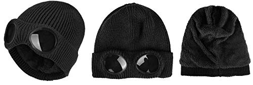 BIGFOOT Goggle Hat, Beanie Style with Ribbed Knit Cuff for Winter - Unisex Black