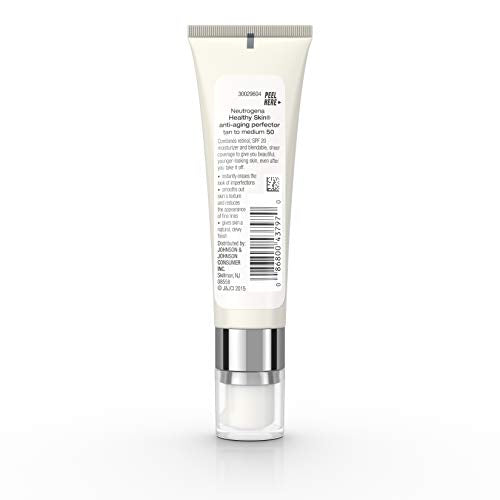 Neutrogena Healthy Skin Anti-Aging Perfector Tinted Facial Moisturizer and Retinol Treatment with Broad Spectrum SPF 20 Sunscreen with Titanium Dioxide, 50 Tan to Medium, 1 fl. oz (Pack of 2)