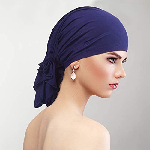 4 Pieces Slip-On Pre-Tied Head Scarves Women Headwear Turban Beanie Caps Head Wrap Headscarf for Women(Grey, Camel, Navy Blue, Black)
