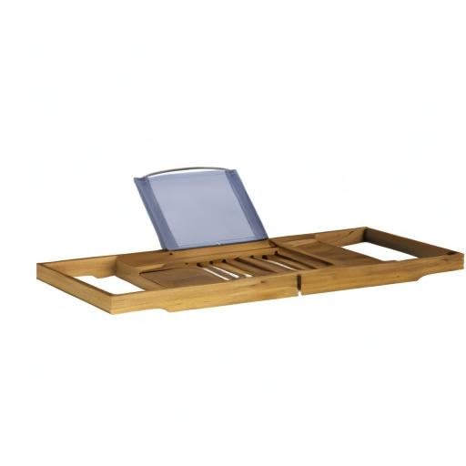 Acacia Bathtub Tray - Natural Wood Tray with Extended Sides, Wine Glass Holder, Book, Phone, or Tablet Rest - for Bath Accessories by Home-Complete
