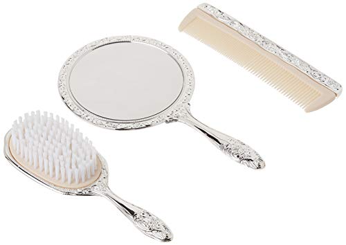 3 pc Silver Chrome Girls Vanity Set Comb Brush Mirror.