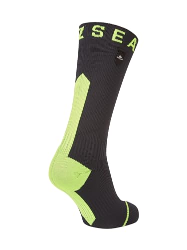 SEALSKINZ Unisex Waterproof All Weather Mid Length Sock With Hydrostop, Black/Neon Yellow, Large