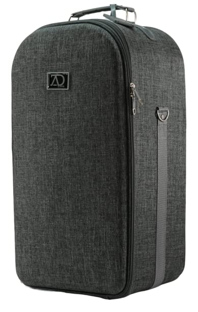 Adolfo Design Extra Large Wig Travel Box with Top Handle, Shoulder Strap & Double Zipper, Carrying Case with Removable Head-Holding Base -Denim Grey