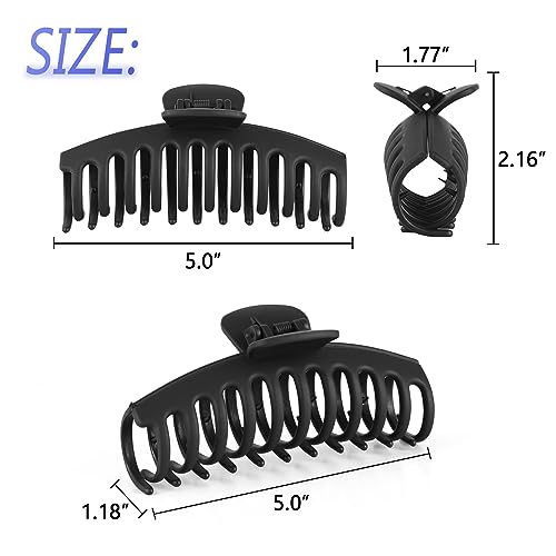 5 Inche Extra Large Claw Clips Hair Clips for Thick Hair and Long Hair, 4 Pack Xl Jumbo Claw clips, Oversized Matte Non-slip Hair Clips for Women, Big Strong Hold Jaw Clip,Black