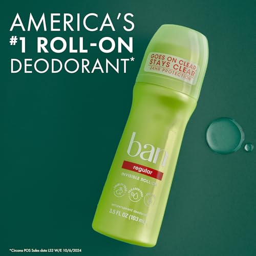 Ban Invisible Roll-on Antiperspirant Deodorant for Women and Men, 24-hour Underarm Odor & Sweat Protection, Satin Breeze, 3.5 Oz, Pack of 4