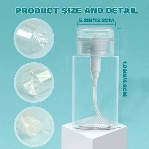 3 Pack Push Down Pump Dispenser,Clear Push Top Empty Bottles with DIY Stickers for Alcohol,Nail Polish,Makeup Remover,Toner (200ml)