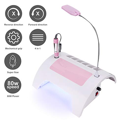 5 in 1 Nail Dust Collector with Drill, Multifunctional Electric Nail Drill Machine with Dust Collector Vacuum LED Desk Lamp Hand Rest Pillow for Acrylic Nails(US)