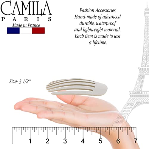 Camila Paris CP3404 French Hair Side Comb Rounded, White Pearl, Handmade French Twist Hair Combs, Strong Hold Hair Clips for Women Bun Chignon, No Slip Styling Girls Hair Accessories Made in France