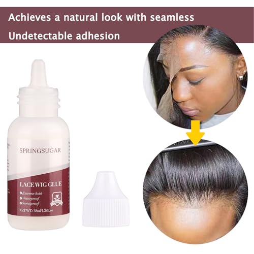 Lace Glue Kit, Strong Hold Wig Glue for Front Lace Wig, Wig Installation Kit Includes Lace Front Glue, Wig Glue Remover, Comb, Elastic Bands, Hair Wax Stick for Women