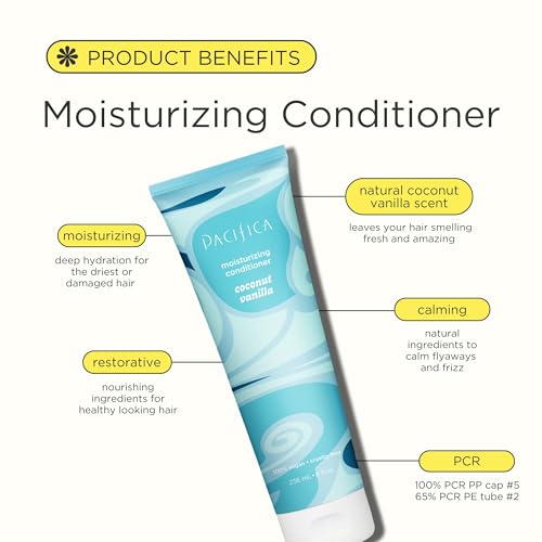 Pacifica Coconut Vanilla Moisturizing Hair Conditioner – Deep Hydrating Treatment for Dry & Damaged Hair, Restorative Shine, Vegan & Sulfate Free Clean Beauty & Hair Care 8 fl oz