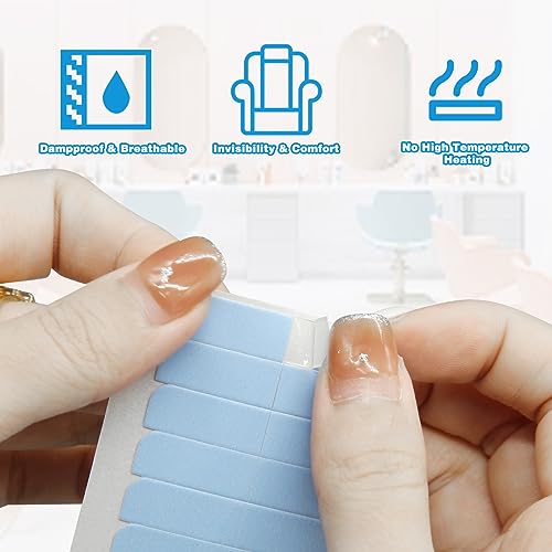 120Pcs Hair Extension Tape Double Sided Hair Tape, Adhesive Replacement Tape for Hair Extensions, Human Hair Tape Tabs Tape in Tape Extension Replacement Wig Tape, Wig Tape Beauty Tools(Blue)