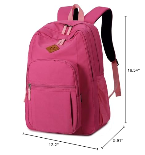 abshoo Girls Solid Color Backpack For College Women Water Resistant School Bag (Rose Red)