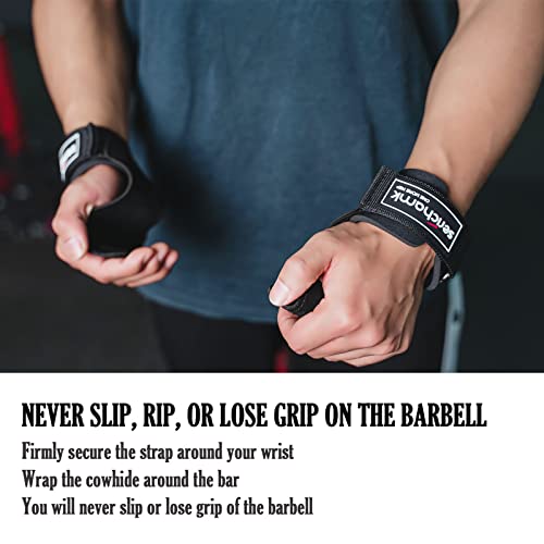 Wrist Wraps for Weightlifting Men Leather Gym Straps for Men Non-Slip Lifting Grips Straps for Deadlift Workout Hand Straps for Weight Lifting Black