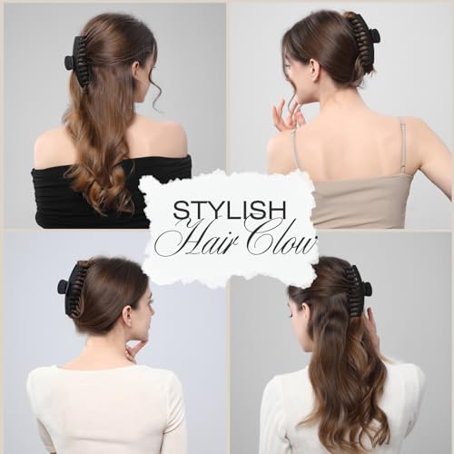 5 Inche Extra Large Claw Clips Hair Clips for Thick Hair and Long Hair, 4 Pack Xl Jumbo Claw clips, Oversized Matte Non-slip Hair Clips for Women, Big Strong Hold Jaw Clip,Black