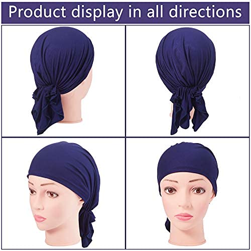 4 Pieces Slip-On Pre-Tied Head Scarves Women Headwear Turban Beanie Caps Head Wrap Headscarf for Women(Grey, Camel, Navy Blue, Black)