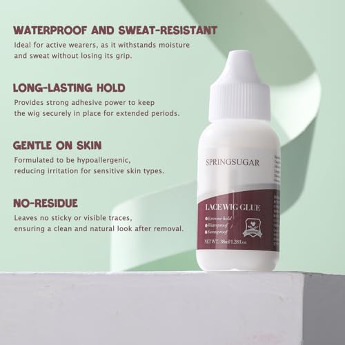 Lace Glue Kit, Strong Hold Wig Glue for Front Lace Wig, Wig Installation Kit Includes Lace Front Glue, Wig Glue Remover, Comb, Elastic Bands, Hair Wax Stick for Women