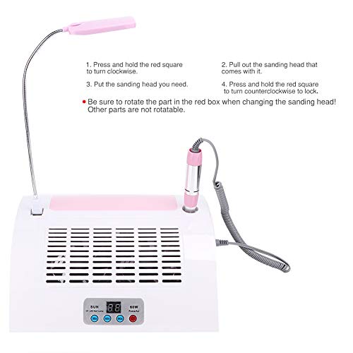 5 in 1 Nail Dust Collector with Drill, Multifunctional Electric Nail Drill Machine with Dust Collector Vacuum LED Desk Lamp Hand Rest Pillow for Acrylic Nails(US)