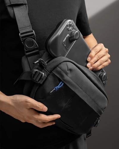 tomtoc 5.5L Sling Bag, Heavy Duty Crossbody Bag for Men, Carry Chest Daypack, Water-resistant Shoulder Travel Bag for Steam Deck, ASUS ROG Ally X, 2024 iPad mini A17 Pro, Urban Techwear, Tactical