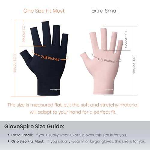 GloveSpire Small Hands UV Gloves for Nails,Thickened UPF50+ UV Protection Gloves, Fingerless Design for Women Gel Manicures Anti UVA UVB Light(Extra Small/Black)