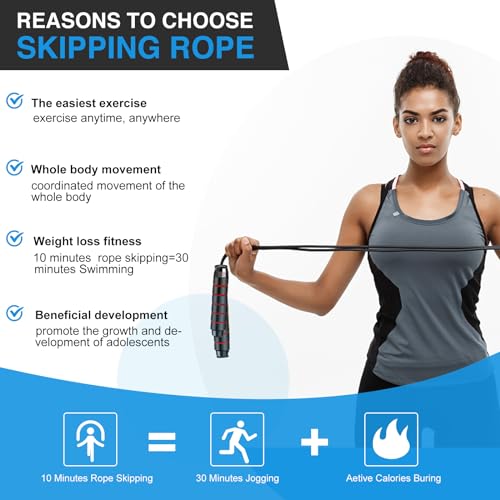 VOISEN Jump Rope,10 Pack Adjustable Skipping Rope with Soft Foam Handles, Tangle-Free Rapid Speed Jumping Rope with Ball Bearings for Women, Men, and Kids Aerobic Exercise