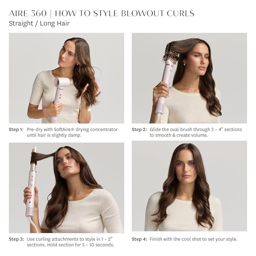 T3 Aire 360 Multi-Styler & Blowout System, Rapid Drying Hair Dryer, Ceramic Curling Attachments, Oval Brush & Drying Concentrator | Blowouts & Long-Lasting Curls | 1800 watts