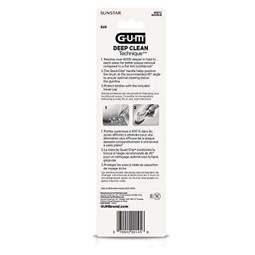 GUM Technique Deep Clean Toothbrush - Compact Head - Soft Toothbrushes for Adults with Sensitive Soft Bristles, 3ct
