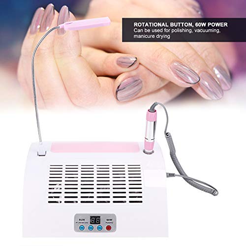 5 in 1 Nail Dust Collector with Drill, Multifunctional Electric Nail Drill Machine with Dust Collector Vacuum LED Desk Lamp Hand Rest Pillow for Acrylic Nails(US)