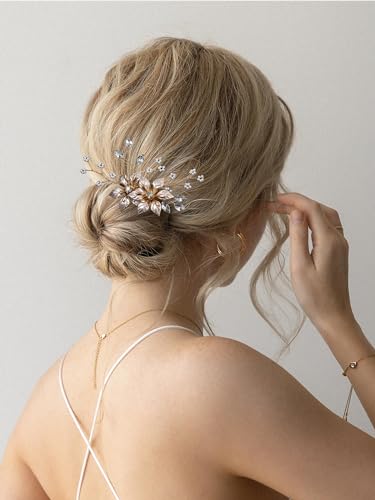 MirthCity Handmade Bride Wedding Hair Comb Flower Girls Bridal Hair Accessories Crystal Leaf Bead Bridal Hair Comb for Women and Girls