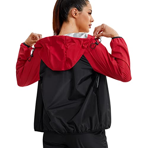 Junlan Sauna Suit for Women Sweat Jacket Gym Workout Vest Sweat Suits for Women (A.Red Jacket Only,Small)