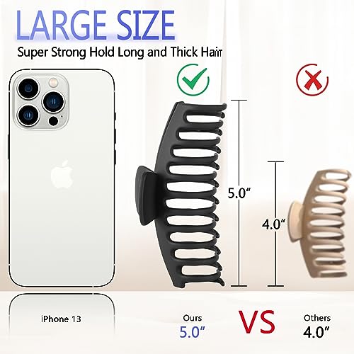 5 Inche Extra Large Claw Clips Hair Clips for Thick Hair and Long Hair, 4 Pack Xl Jumbo Claw clips, Oversized Matte Non-slip Hair Clips for Women, Big Strong Hold Jaw Clip,Black