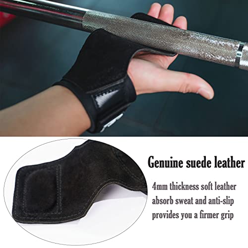 Wrist Wraps for Weightlifting Men Leather Gym Straps for Men Non-Slip Lifting Grips Straps for Deadlift Workout Hand Straps for Weight Lifting Black