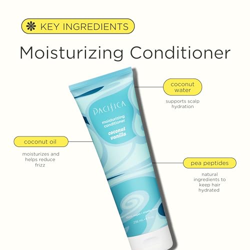 Pacifica Coconut Vanilla Moisturizing Hair Conditioner – Deep Hydrating Treatment for Dry & Damaged Hair, Restorative Shine, Vegan & Sulfate Free Clean Beauty & Hair Care 8 fl oz