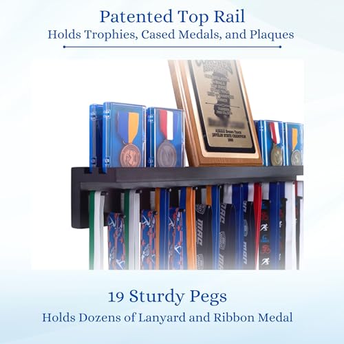2ft- Medal Awards Rack- Premier Medal Hanger Display and Trophy Shelf - Multi-Purpose Trophy and Medal Holder for Medal Display, Plaques, Pictures, Trophies and More Solid Wood