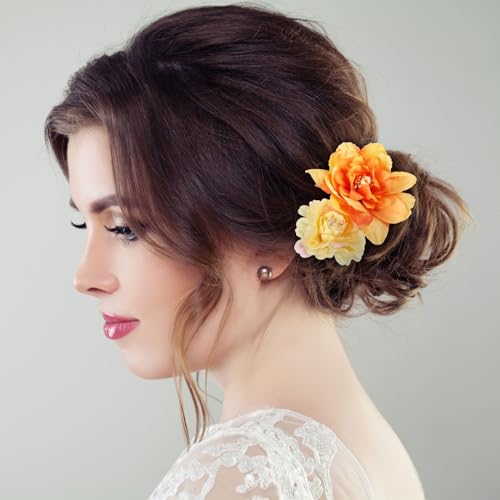 BBTO 21 Pcs Flower Hair Clip Rose Hair Clips Barrettes for Women Flower Accessories Boho Bride Claw Clip Hairpin Brooch Pin Headpiece for Wedding(Yellow, Green)