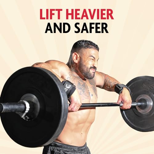 DMoose Fitness Weight Lifting Hooks for Men & Women (Pair) - 8 mm Thick Wrist Padding - Weight Lifting Grips for Powerlifting, Shrugs, Rows & Deadlift Support - Gym Lifting Straps with Pull Up Hooks