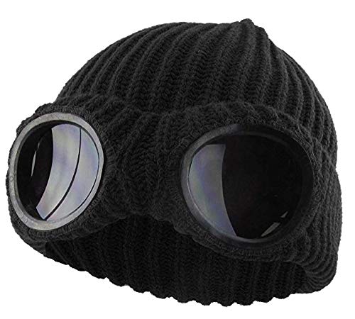 BIGFOOT Goggle Hat, Beanie Style with Ribbed Knit Cuff for Winter - Unisex Black