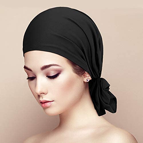 4 Pieces Slip-On Pre-Tied Head Scarves Women Headwear Turban Beanie Caps Head Wrap Headscarf for Women(Grey, Camel, Navy Blue, Black)