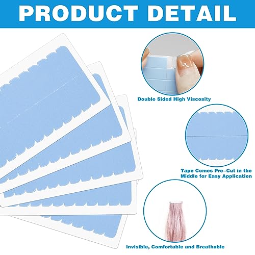 120Pcs Hair Extension Tape Double Sided Hair Tape, Adhesive Replacement Tape for Hair Extensions, Human Hair Tape Tabs Tape in Tape Extension Replacement Wig Tape, Wig Tape Beauty Tools(Blue)