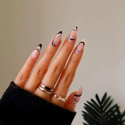 6 Packs (144 Pcs) Press on Nails Medium, Jsiallye Press on Nails Ballet with Daisy, Flower Press on Nails Almond, Glue on Nail in 12 Sizes - 24 Fake Nails Kit, Stick on Nails for Women