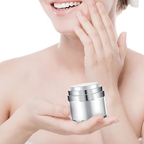 4 Pack Empty Airless Pump Jar Acrylic Airless Cosmetic Container Portable Refillable Travel Size Cream Jar Vacuum Bottle Lotion Jar with Pump Lid for Skincare Cream, White (1.7 oz)