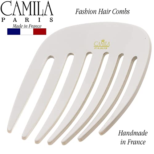 Camila Paris CP3404 French Hair Side Comb Rounded, White Pearl, Handmade French Twist Hair Combs, Strong Hold Hair Clips for Women Bun Chignon, No Slip Styling Girls Hair Accessories Made in France