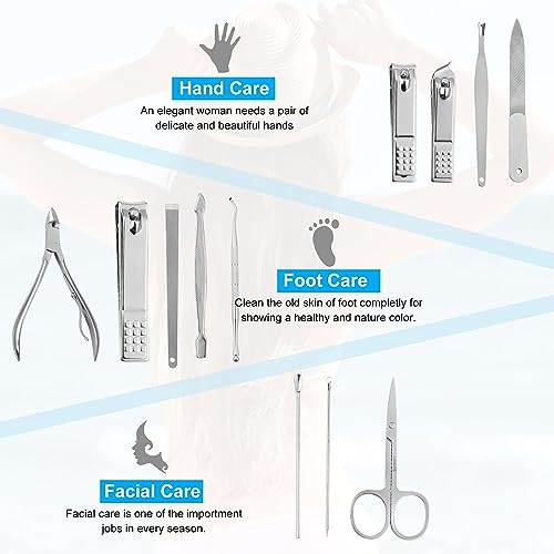 Tumkun Nail Kit, Manicure Kit, Nail Care Kit For Men, Manicure Pedicure Set, Nail Clippers Toenail Clippers Kit, Professional Manicure Kit Pedicure Kit, Black Travel Case, Set of 12.