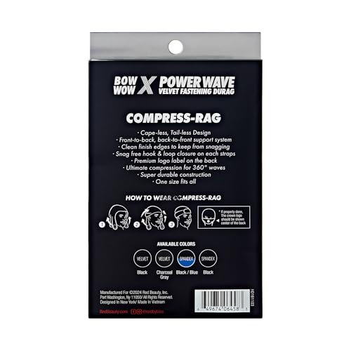 RED Premium Bow Wow X Power Wave Durag, 360 Wave Compression Cap for Men & Women, Adjustable Hook-and-Loop Strap, Stylish & Durable, Ideal for Locs, Braids, Finger Waves (Velvet - Black)