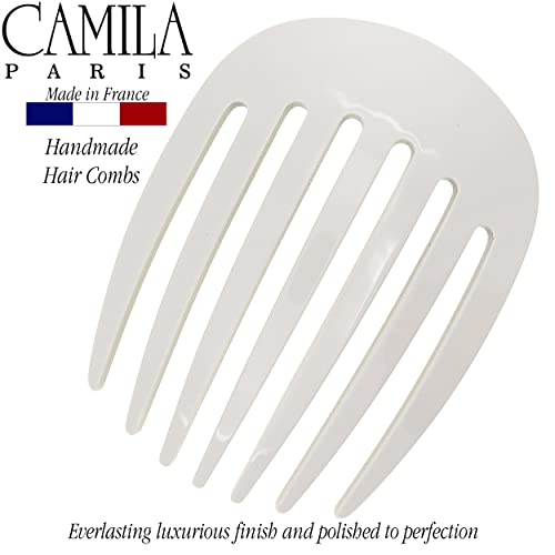 Camila Paris CP3404 French Hair Side Comb Rounded, White Pearl, Handmade French Twist Hair Combs, Strong Hold Hair Clips for Women Bun Chignon, No Slip Styling Girls Hair Accessories Made in France