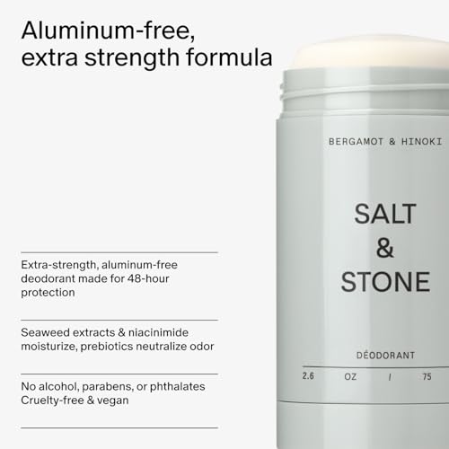 SALT & STONE Gel Deodorant for Women & Men | Bergamot & Hinoki | No Aluminum & No Baking Soda | Free From Parabens, Sulfates & Phthalates (2.6 oz)