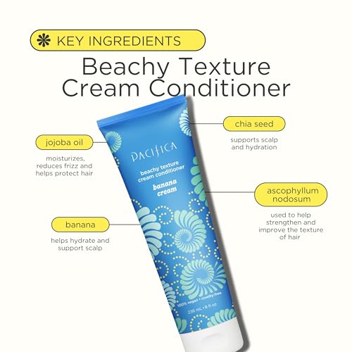 Pacifica Banana Cream Beachy Texture Conditioner – Texturizing Hair Treatment for Natural Beachy Waves, Hydrates & Adds Tousled Body, for All Hair Types Clean Beauty Vegan & Cruelty-Free, 8 Fl Oz
