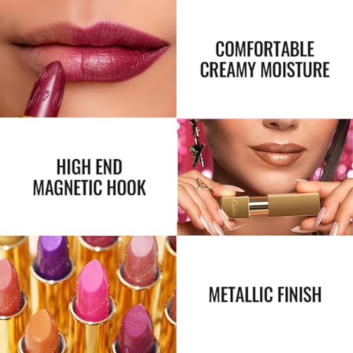 Oulac Pumpkin Color Lipstick with Metallic 3D Shine Hydrating Formula, High Impact Lip Color, Vegan Beauty, Full Coverage Lip Makeup, Christmas Gifts for Women, Persimmons(19)