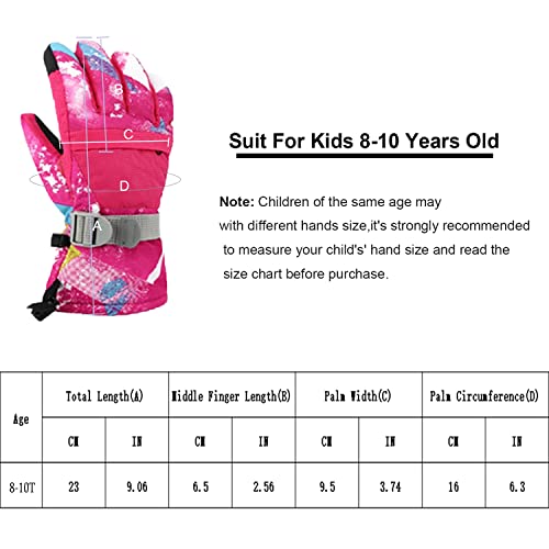 7-Mi Winter Ski Gloves,Children's Touchscreen Snow Mittens Snowboard Waterproof Lined Long Cuff Leather Kids Gloves for Boys & Girls Sports Outdoor Play