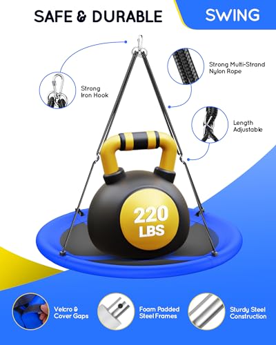 43" Saucer Tree Swing for Kids Adult, 700lbs Weight Capacity, Waterproof Flying Saucer Swing with Adjustable Hanging Straps, Swing Seats for Backyard Outdoor Indoor Playground, Blue